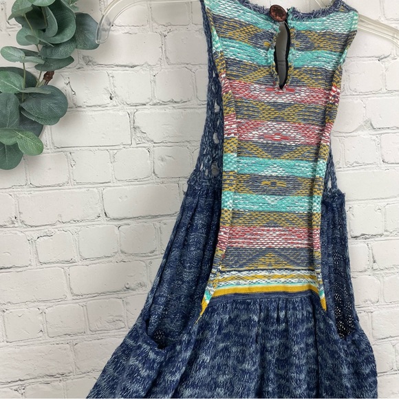 FREE PEOPLE Heart Blue Multi Knit Tunic Top or Dress size small - Picture 7 of 10